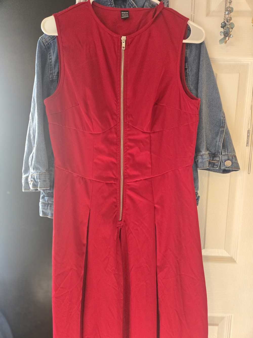 SHEIN Red Sleeveless Maxi Dress with Front Zipper